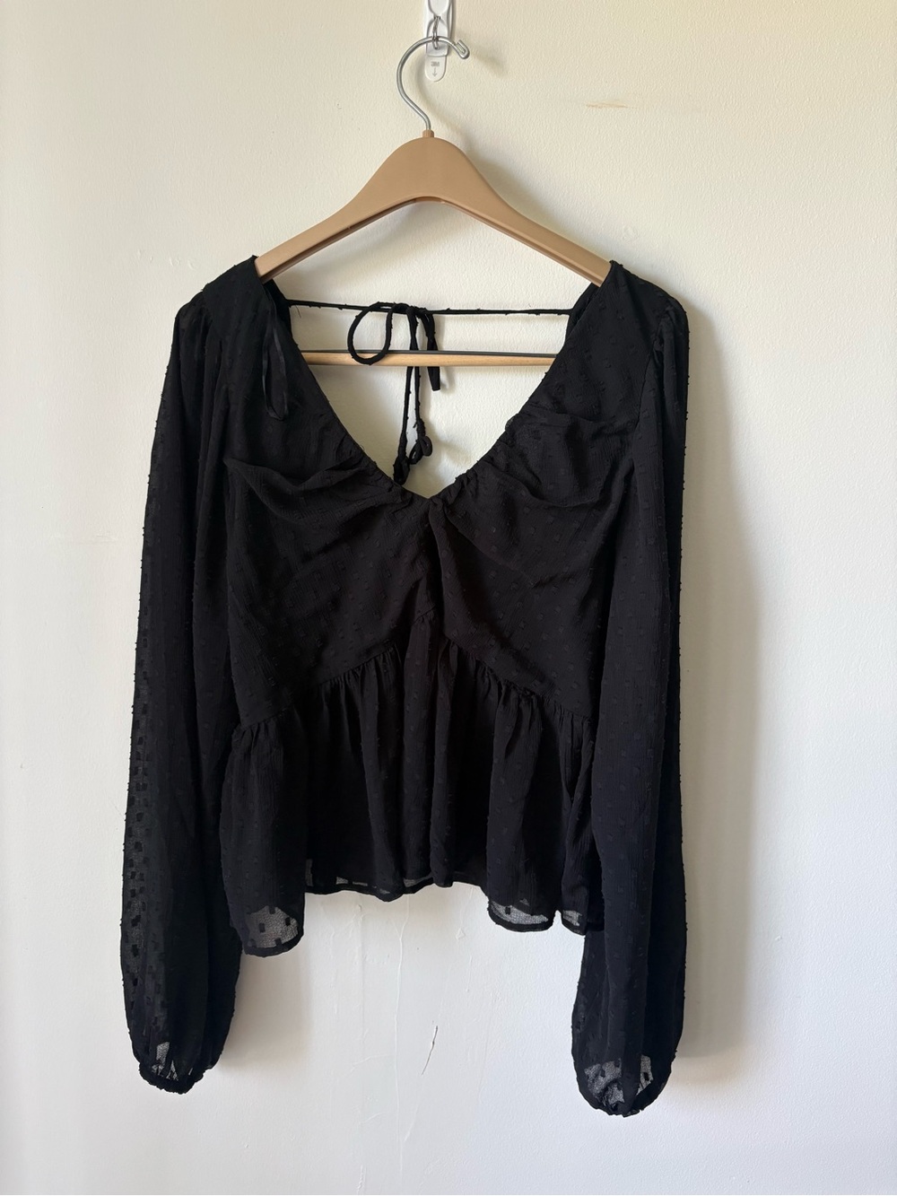 Anthropologie Black Long-Sleeve Peasant Blouse